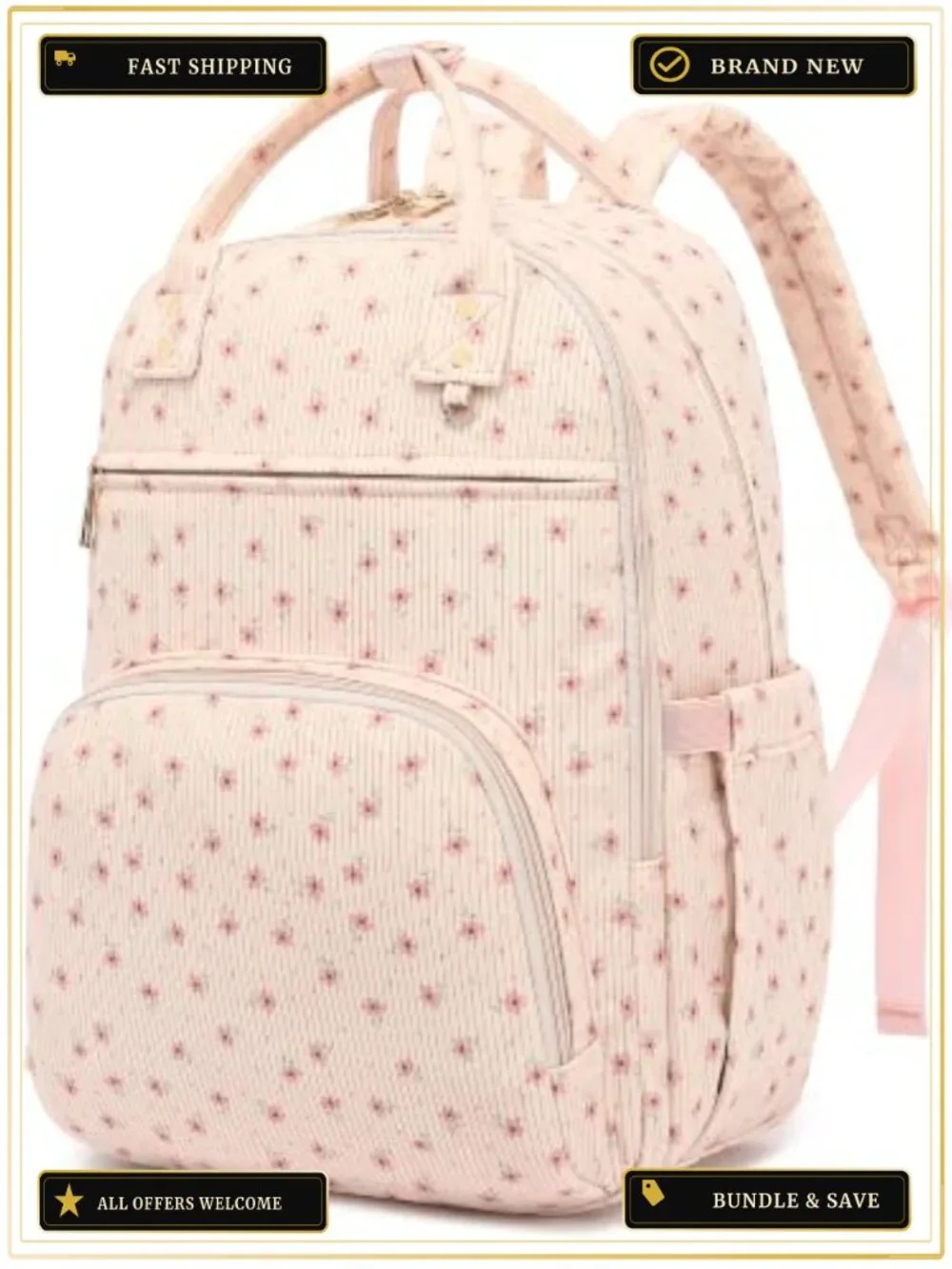 Padded Laptop Backpack for Women, Corduroy Lightweight College Backpack 15.6